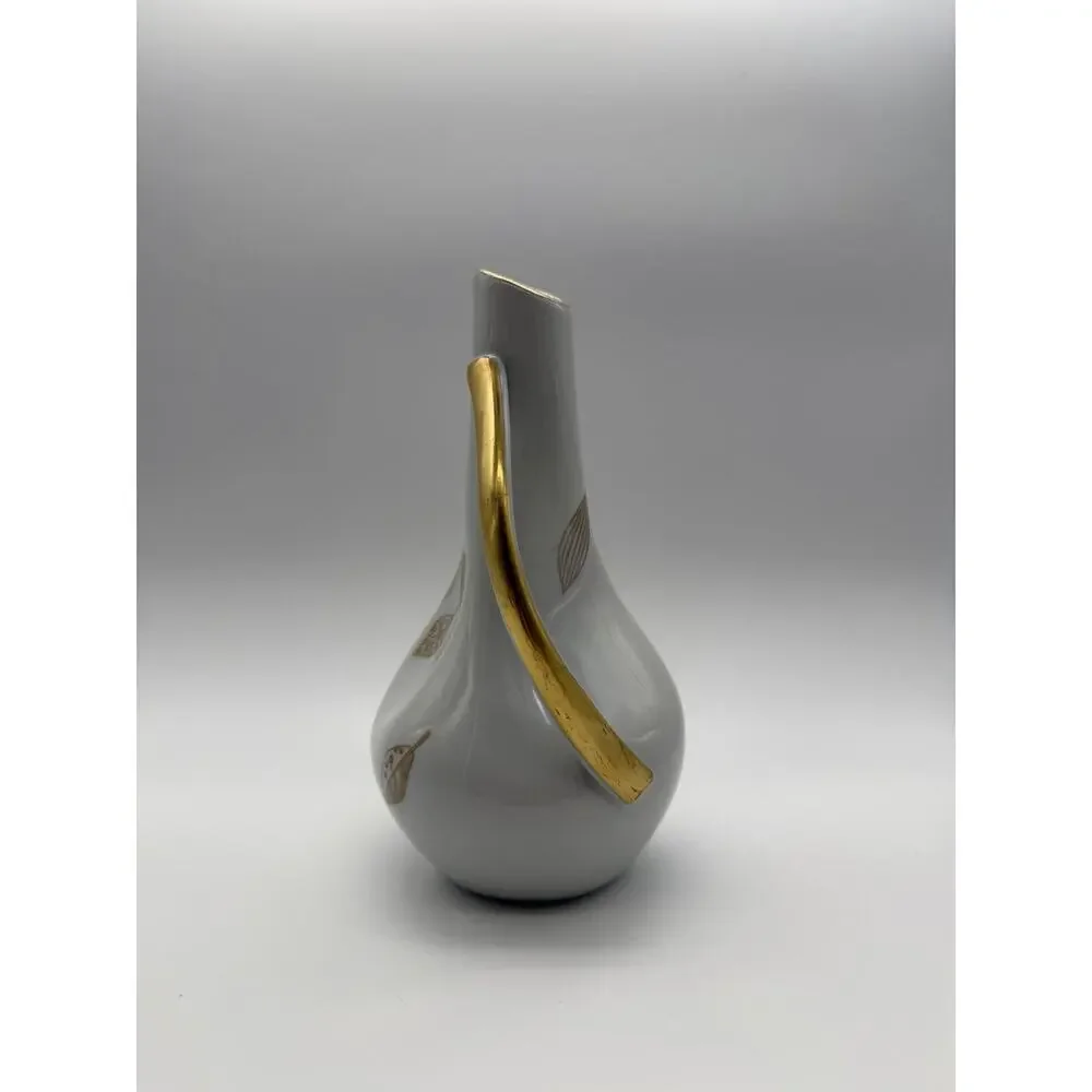 MCM Hertel Jacob Bavaria Porcelain Gold Leaf Handled Bud Vase 1960s Modernist 7
